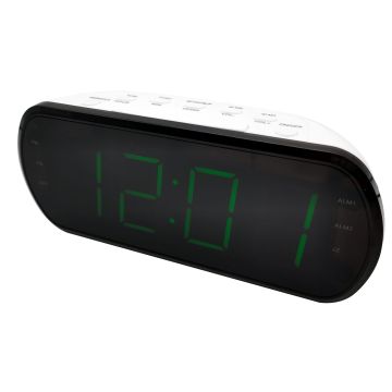 Radio réveil grand affichage écran 1.8'', Radio FM , Dual alarme, led vert 1 port USB intégré pour la charge blanc