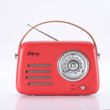 Enceinte/Radio rétro HALTERREGO, RMS 5W, Bluetooth, Radio FM, lecteur USB, Aux IN, Batterie rechargeable, rouge