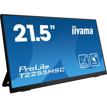 Ecran IIYAMA 21.5 Noir avec verre bord à bord Tactile PCAP 10 points FHD IPS 1920x1080 5ms 360cd/m² HDMI Displayport USB HUB HPs 2x3W / T2255MSC-B1