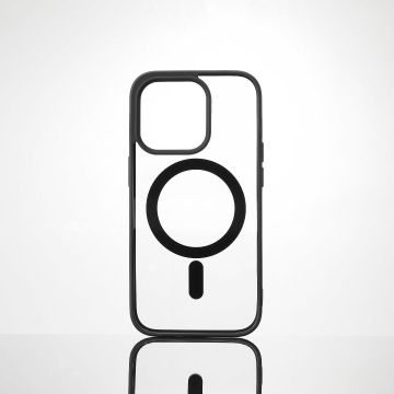 We Coque de protection RUBBER APPLE IPHONE 14 PRO - Dos transparentcontour mat noir - Compatible MAGSAFE