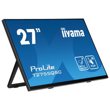 Ecran IIYAMA 27 IPS Tactile PCAP 10points revetement avec verre bord a bord 2560x1440 5ms 400 cd/m² HDMI DisplayPort USB HUB (2x3,2) Haut-parleurs T2755QSC-B1"