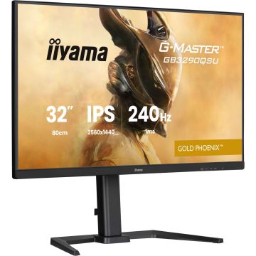 Ecran IIYAMA 31.5 Noir 1ms G-MASTER Gold Phoenix 16:9 IPS 2560x1440 240Hz Displayport 2xHDMI 4xUSB 15cm pied en réglable en hauteur GB3290QSU-B1