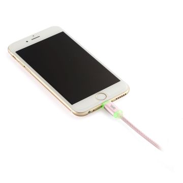 Câble USB/Apple Lightning nylon LED 1m coloris OR ROSE LED rouge = en charge LED verte = chargé