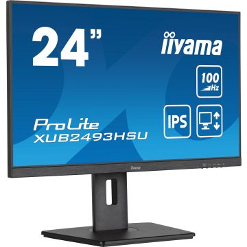 Ecran IIYAMA 23.8'' Noir dalle IPS Ultra mince 16:9 1920x1080 1ms 300 cd/m² 100Hz HDMI DP USB HUB (2x2.0) HPs VESA 100x100 15cm pied réglable haut + Pivot TCO
