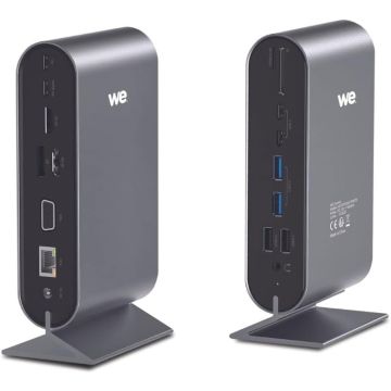 Station d'accueil WE USB-C 17 ports avec adaptateur secteur 12V/3A, 2*USB-C, 2*HDMI, PD 100W, VGA, 4*USB, lec de carte SD/Micro SD, jack audio, RJ45 1000Mbps.