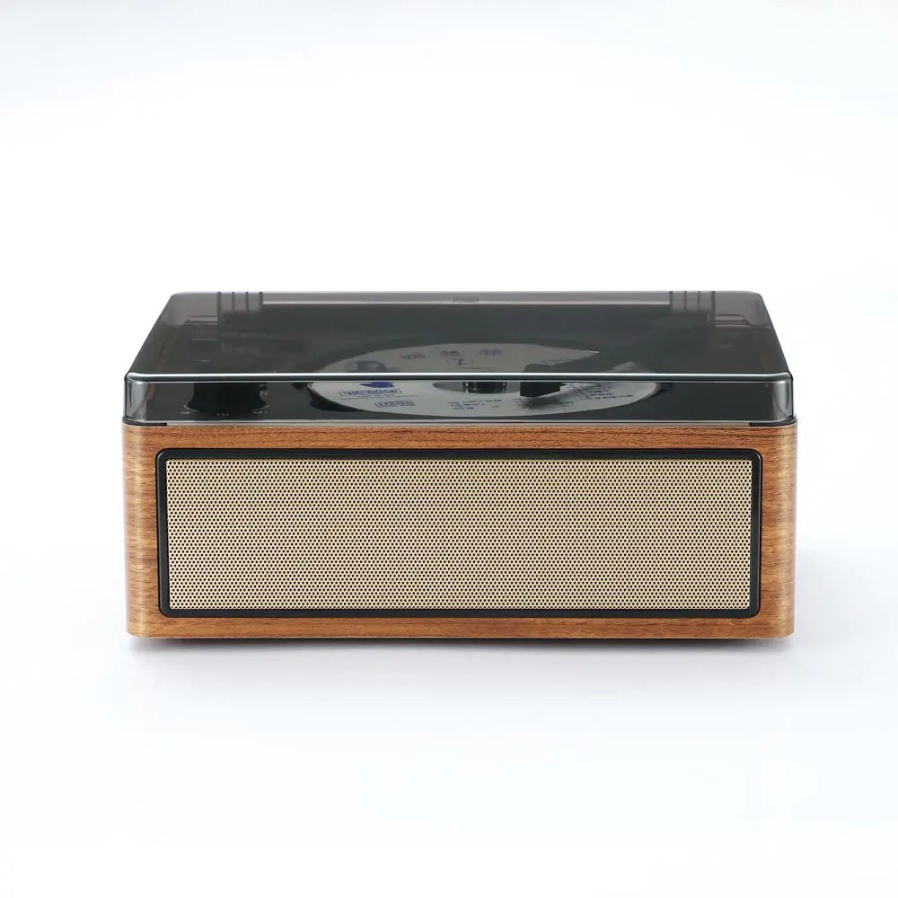 Lecteur CD HALTERREGO, radio FM, bluetooth, rechargeable, style rétro, bois fonc - 0-HALRADCDBF