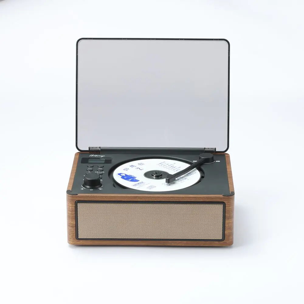 Lecteur CD HALTERREGO, radio FM, bluetooth, rechargeable, style rétro, bois fonc - 0-HALRADCDBF