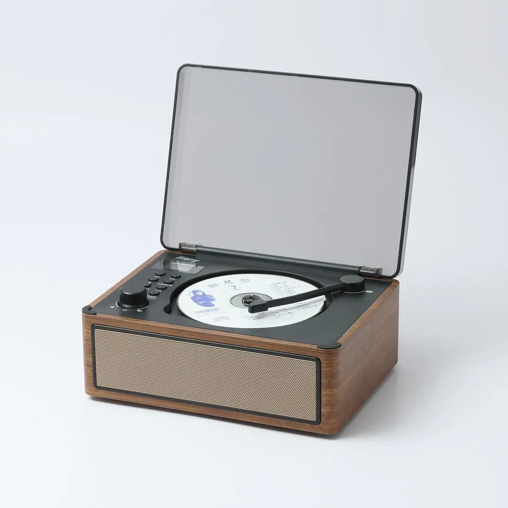 Lecteur CD HALTERREGO, radio FM, bluetooth, rechargeable, style rétro, bois fonc - 0-HALRADCDBF