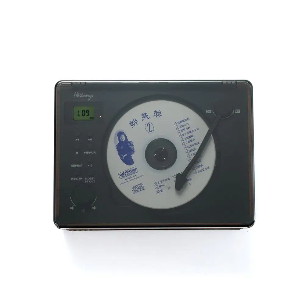 Lecteur CD HALTERREGO, radio FM, bluetooth, rechargeable, style rétro, bois fonc - 0-HALRADCDBF