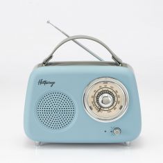 Enceinte/Radio rétro HALTERREGO , RMS 5W, Bluetooth, Radio FM, lecteur USB, Aux IN, Batterie rechargeable, Blue gris