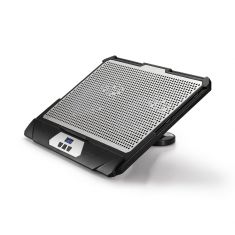 Support Ventilé pr PC jusqu'à 17.3 2 ports USB, Ecran intégré 2 ventilateurs de 120mm surface en alu, pied rotatif"