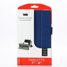***WE Étui universel pour tablettes 7-9 - Toucher doux - Système de crochets extensibles - Languette magnetique - Bleu nuit"