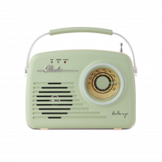 Radio rétro HALTERREGO , AM/FM, lecteur USB/ Carte SD, aux in / prise casque, fonctionne sur pile (non incluse) ou câble d'alim (inclus), vert