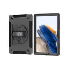 ***WE Etui antichocs pour Samsung Galaxy Tab A8 10.5 (2021) avec poignée rotative, porte-stylet, protection écran, fonction support, bandoulière - Noir"