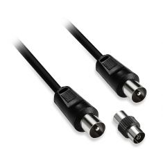 Câble antenne mâle/mâle 9.52 mm + adaptateur femelle/femelle 1.5M noir 