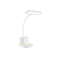 Lampe de table WE avec porte stylo, luminosité réglable, 3 couleurs de température, batterie rechargeable de 3600 mAh, support tél intégré, blanc