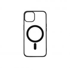 We Coque de protection RUBBER APPLE IPHONE 13 - Dos transparent–contour mat noir - Compatible MAGSAFE