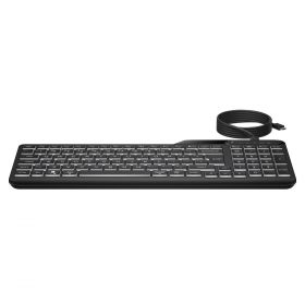HP-C HP 405 Noir - Clavier filaire - Design plat avec pavé numérique complet, USB-C, Multi-OS, rétroéclairé et silencieux - STB