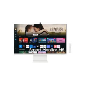 ECRAN 32" SAMSUNG Blanc Smart Monitor M8 S32DM801UU 3840x2160 VA 4ms 400cd/m² 3000:1 HPs 1xHDMI 1XUSB-C 2xUSB-A Webcam 60Hz Réglab haut Inclin orientab pivot